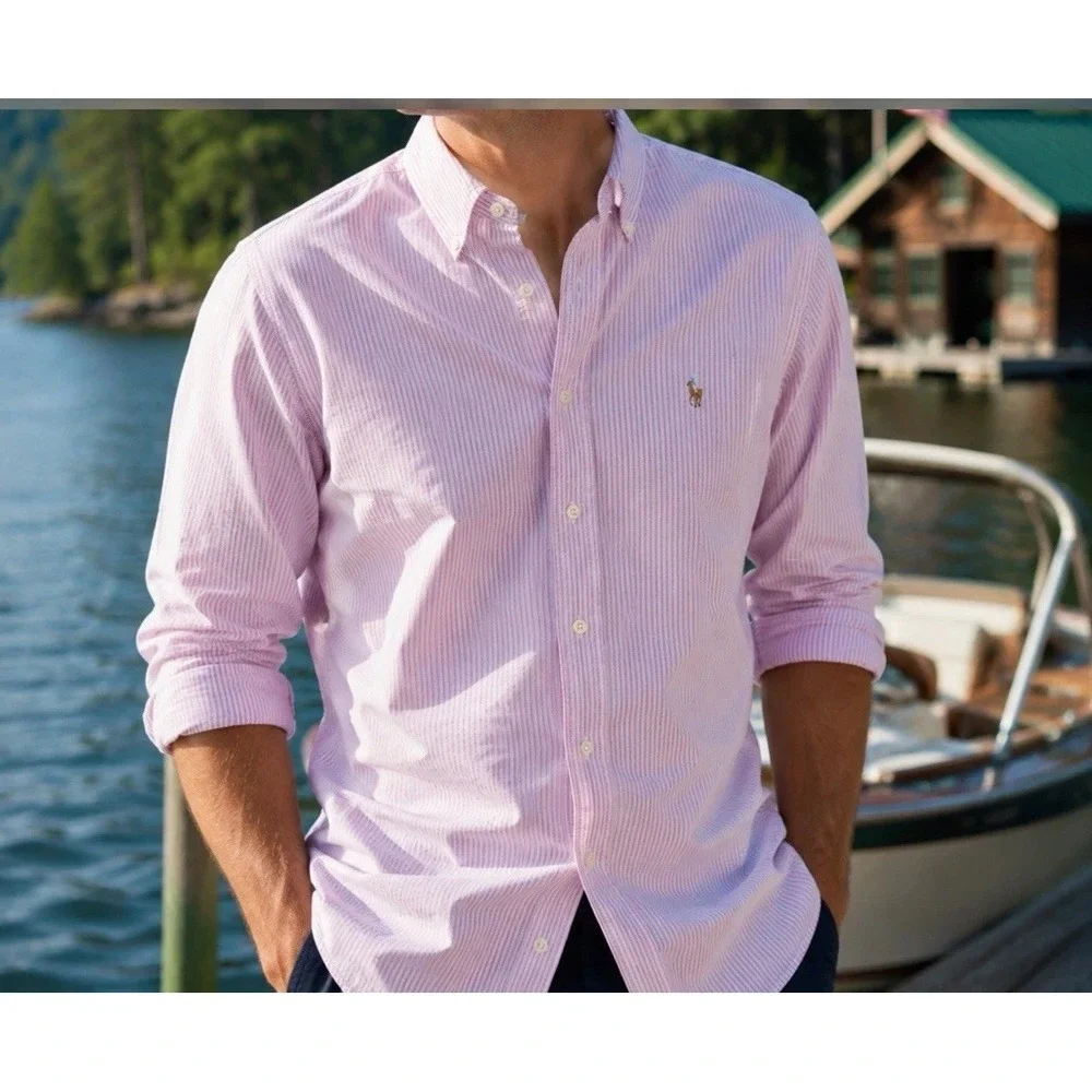 RALPH LAUREN X Large 16-34 Mens Oxford Pink Button Down Classic Fit Pony Logo